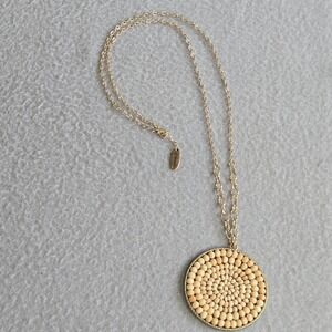 Plunder Design Pendant Necklace Womens OS Gold Tan Wood Bead Mosaic Boho Spiral